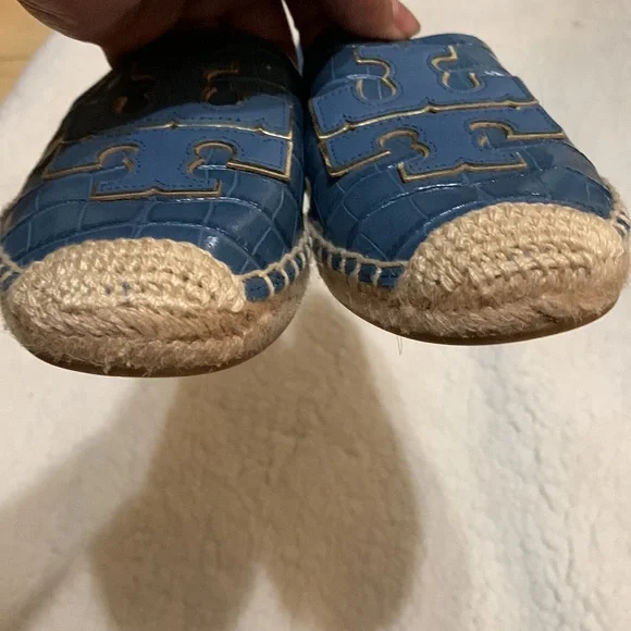 TORY BURCH Ines Logo Croc Embossed Leather Espadrille Flats